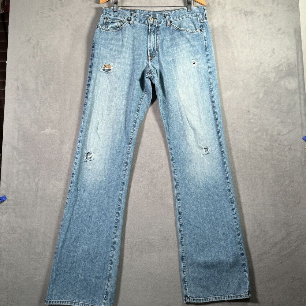 VTG Lucky Brand Jeans Mens 33/37 Blue Fender Relaxed Bootcut USA Distressed